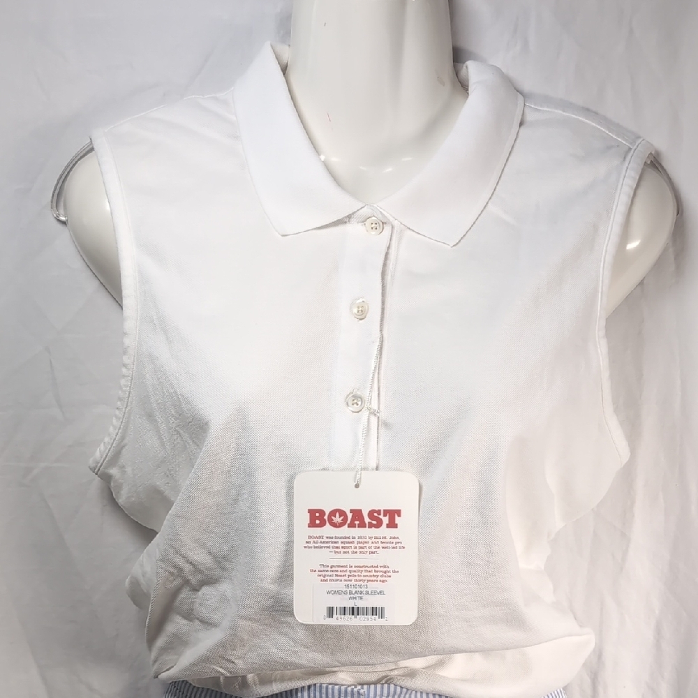 Boast "Back In Play" Women's White Sleeveless Polo Top NWT